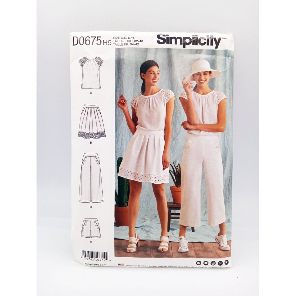 Simplicity Pattern D0675 H5 Misses Top, Skirt, Pants Shorts Sz 6-14 Uncut Sewing